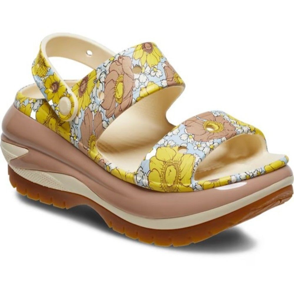 Crocs Mega Crush‎ Retro Floral Sandal Bone Multi Sunflower Platform Size M7 W9